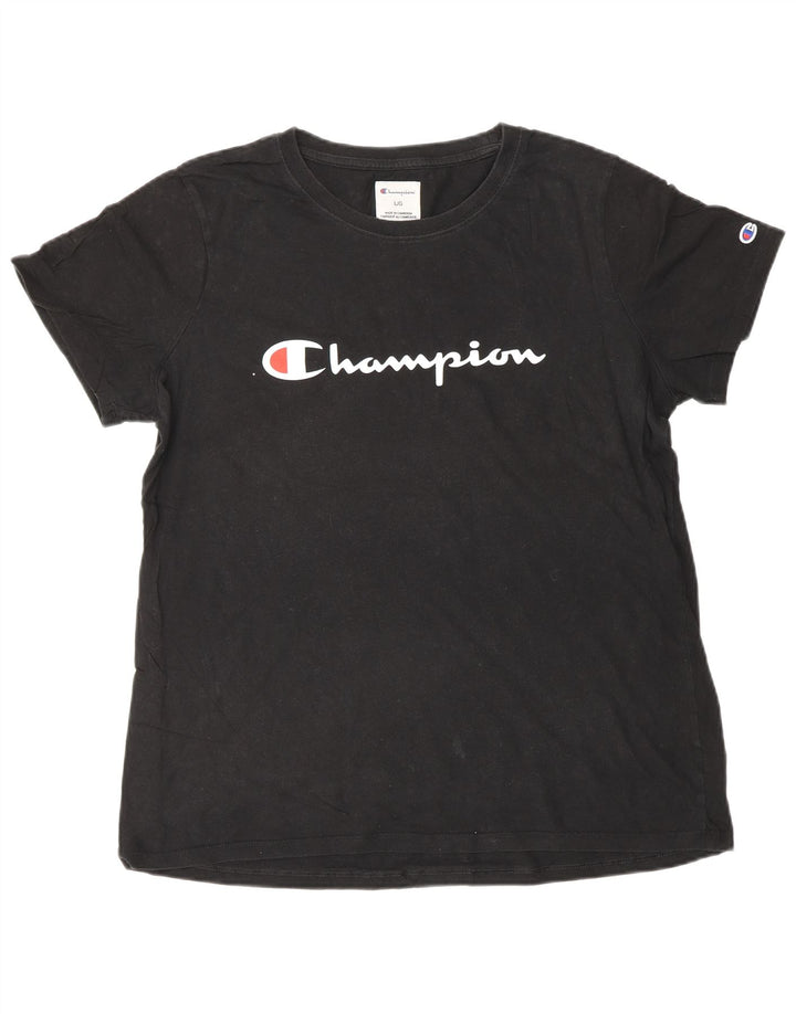 Camiseta feminina estampada Champion UK 16 grande algodão preto