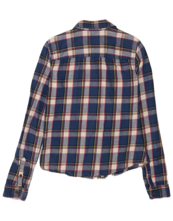 Camisa feminina de flanela Hollister Reino Unido 10 shopping azul xadrez algodão