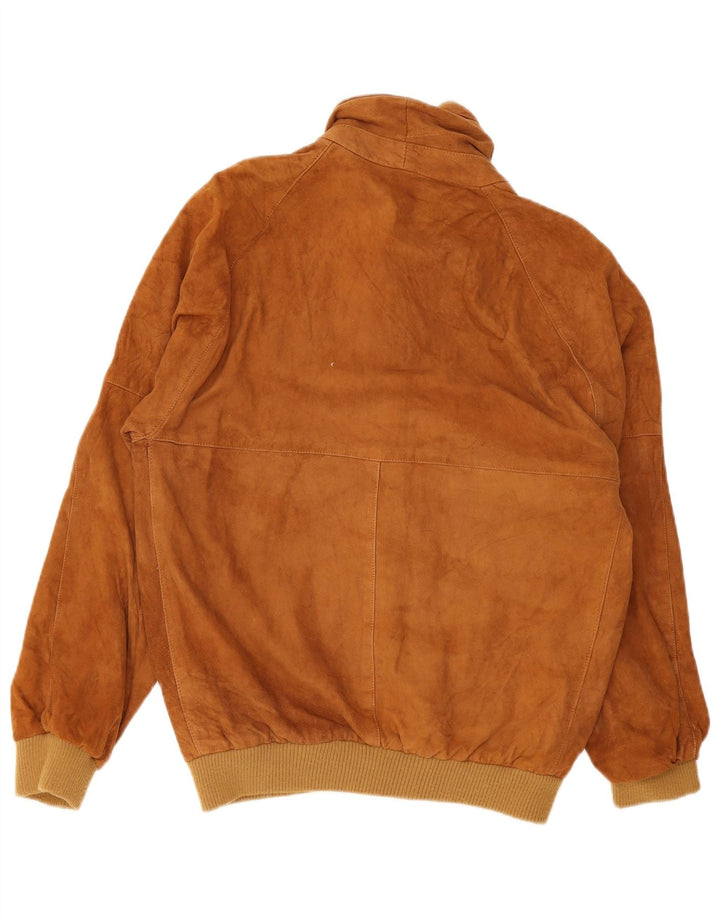Jaqueta bomber masculina vintage de camurça Reino Unido 36 couro marrom pequeno