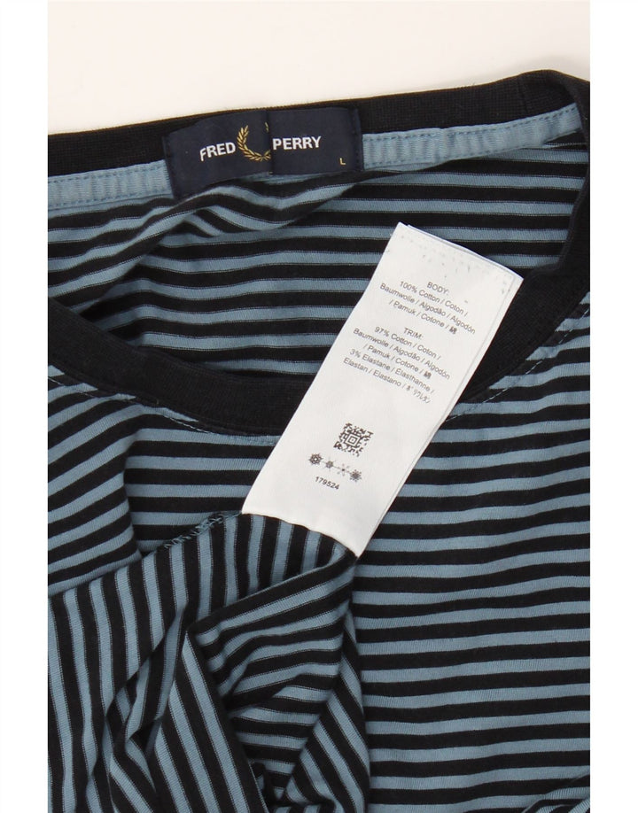 Camiseta masculina Fred Perry grande algodão listrado azul marinho