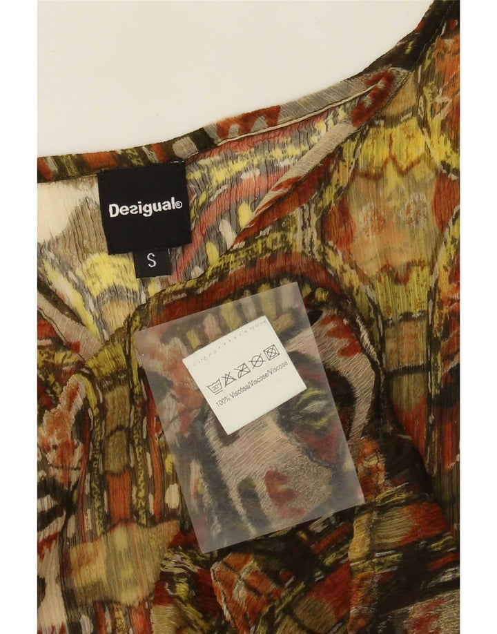 Blusa feminina Desigual com padrão abstrato Reino Unido 8 pequena viscose cáqui