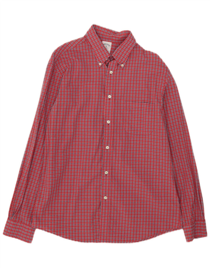 Camisa masculina Brooks Brothers Regent de algodão xadrez vermelho médio