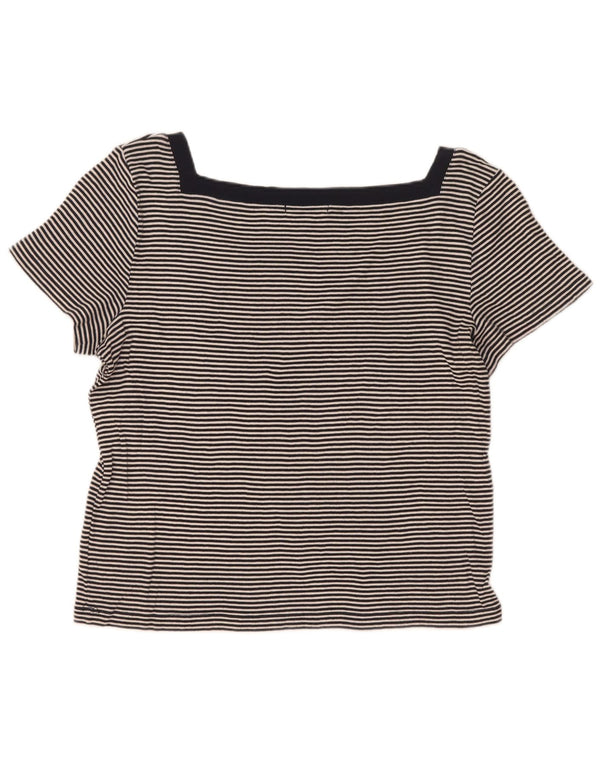 Camiseta feminina Chaps UK 18 XL preta listrada de algodão