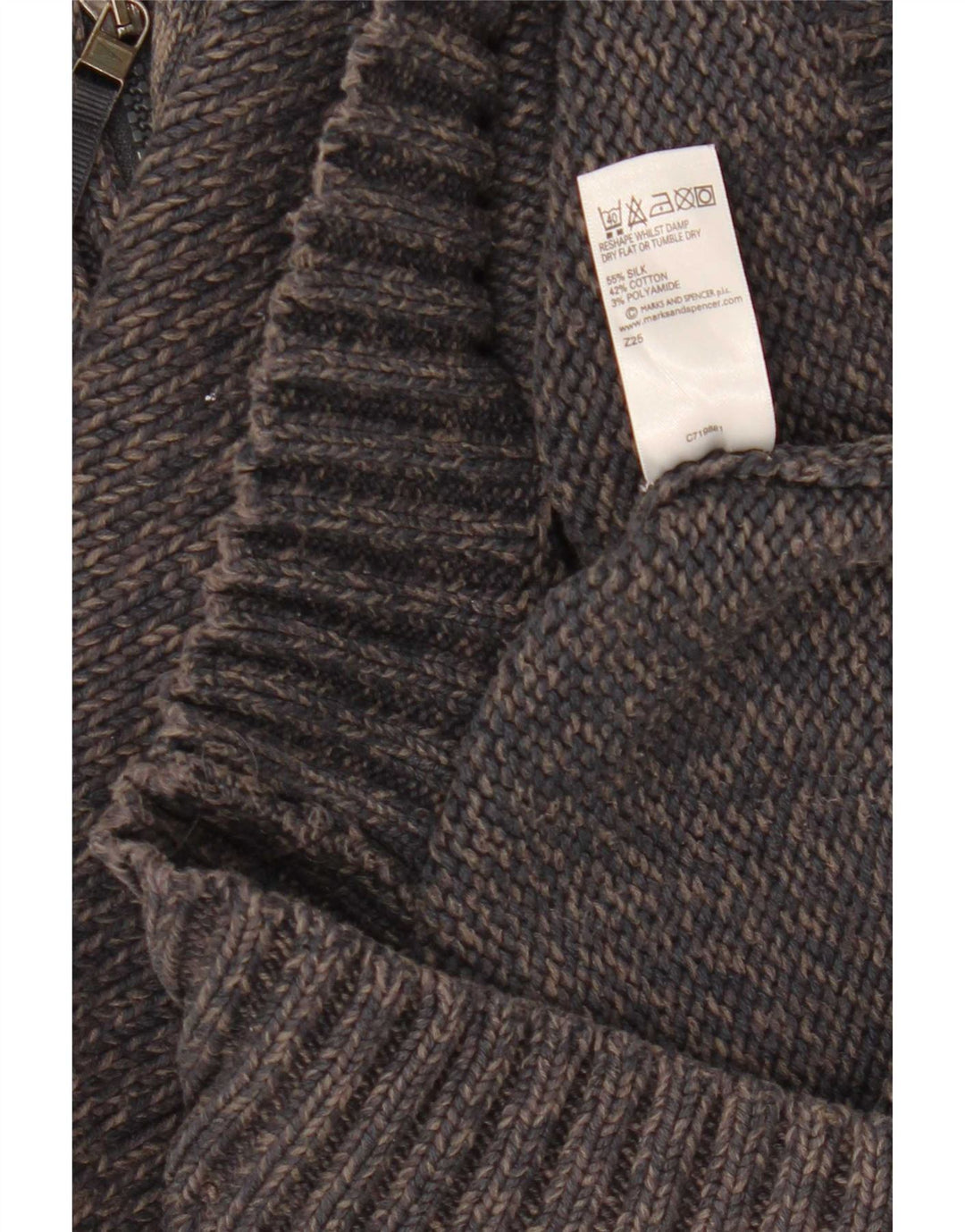 Suéter masculino Marks & Spencer com zíper e gola pequena de seda manchada azul marinho