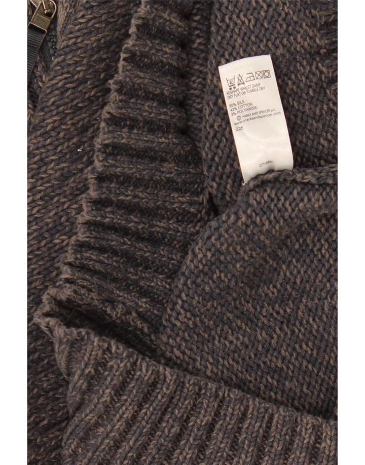 Suéter masculino Marks & Spencer com zíper e gola pequena de seda manchada azul marinho
