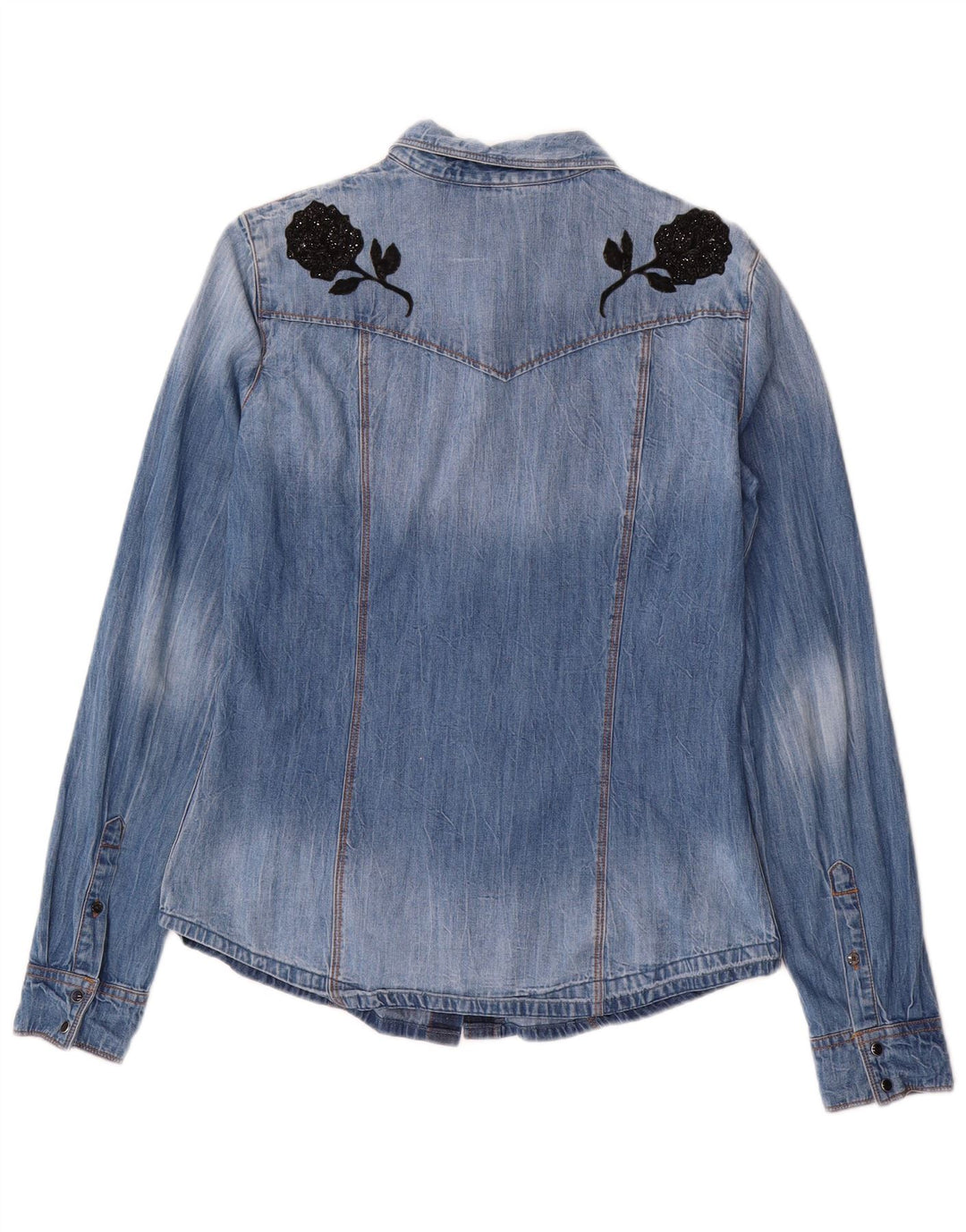 Camisa jeans feminina GUESS UK 14 azul médio floral