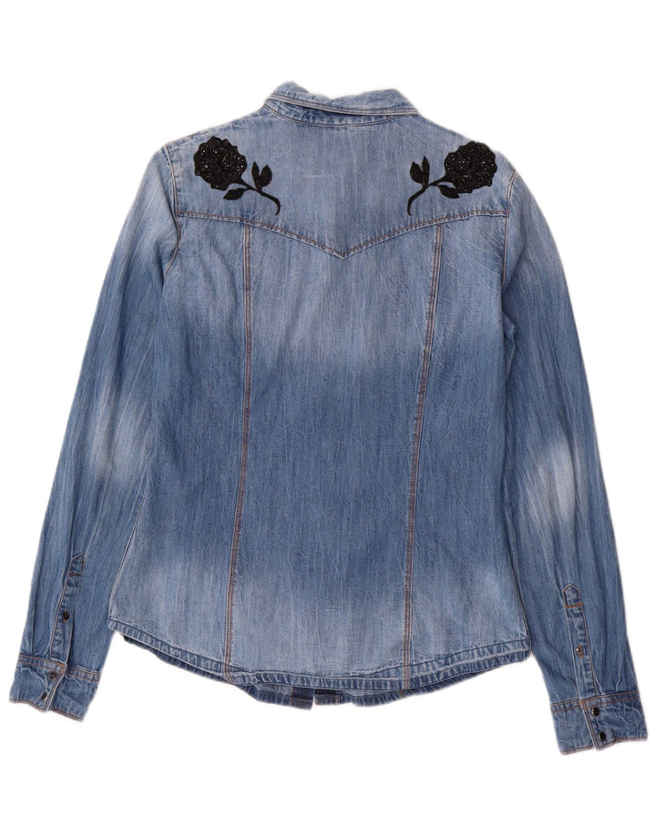 Camisa jeans feminina GUESS UK 14 azul médio floral