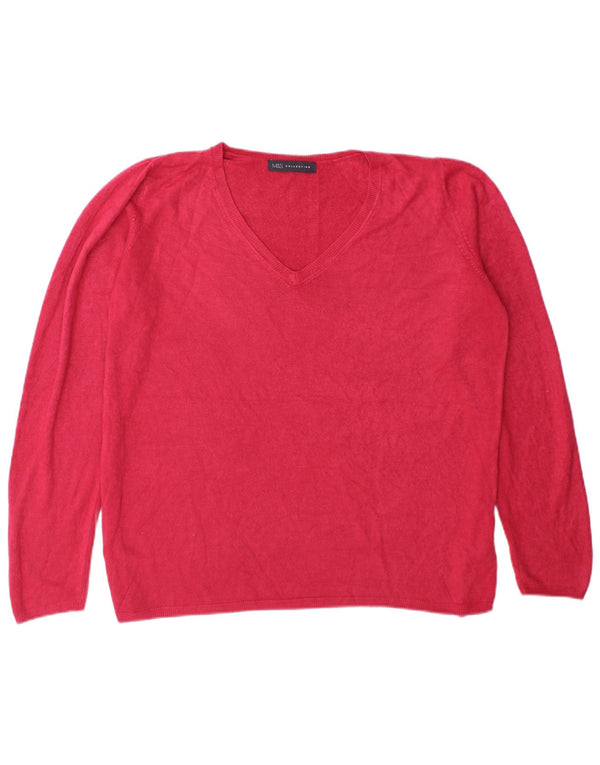 Suéter feminino Marks & Spencer com decote em V UK 20 2XL acrílico vermelho