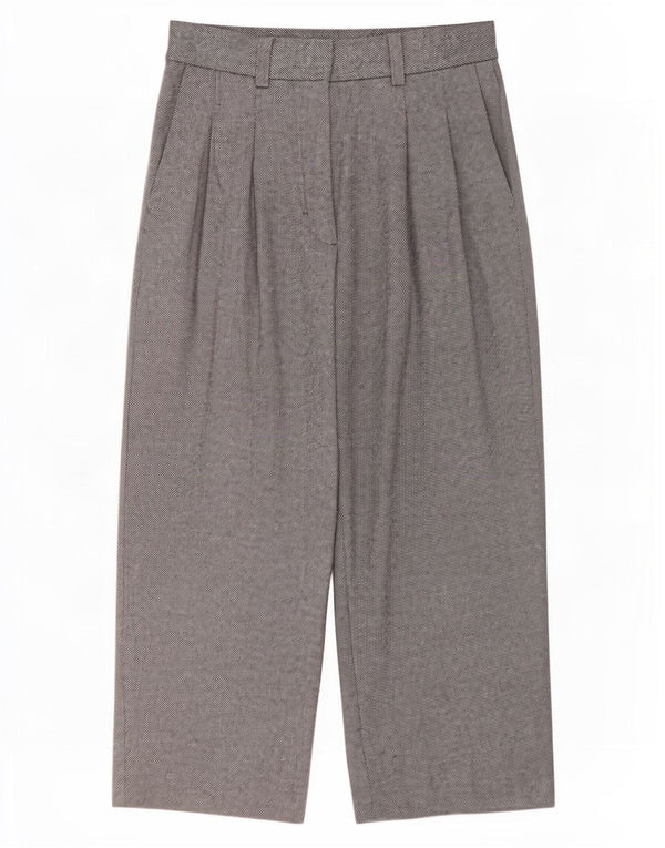 Calça feminina Cos cintura alta cortada UE 36 pequena W28 L23 risca de giz cinza