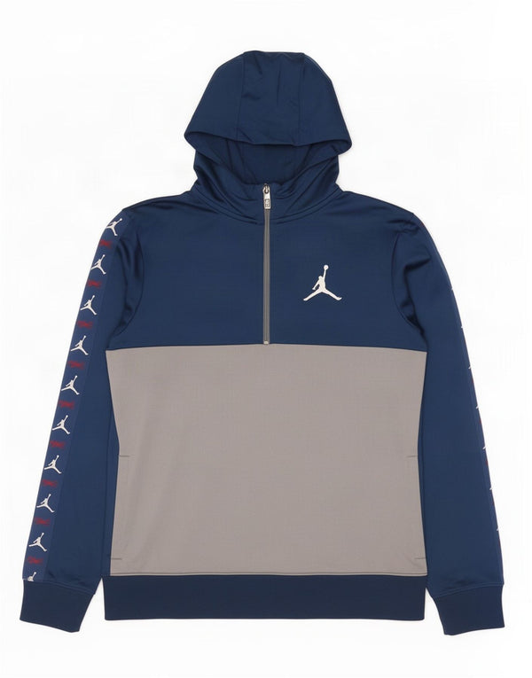 Jordan Boys Zip Neck Hoodie Jumper 13-14 Years XL Navy Blue Colourblock