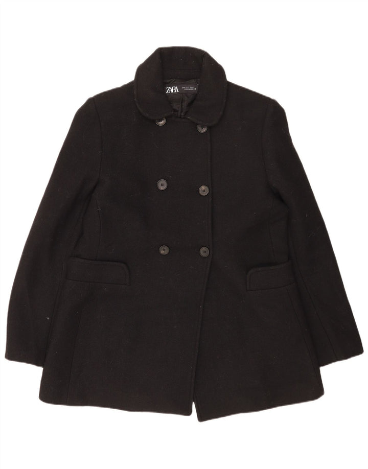 Casaco feminino Zara Pea Coat UK 18 XL lã preta