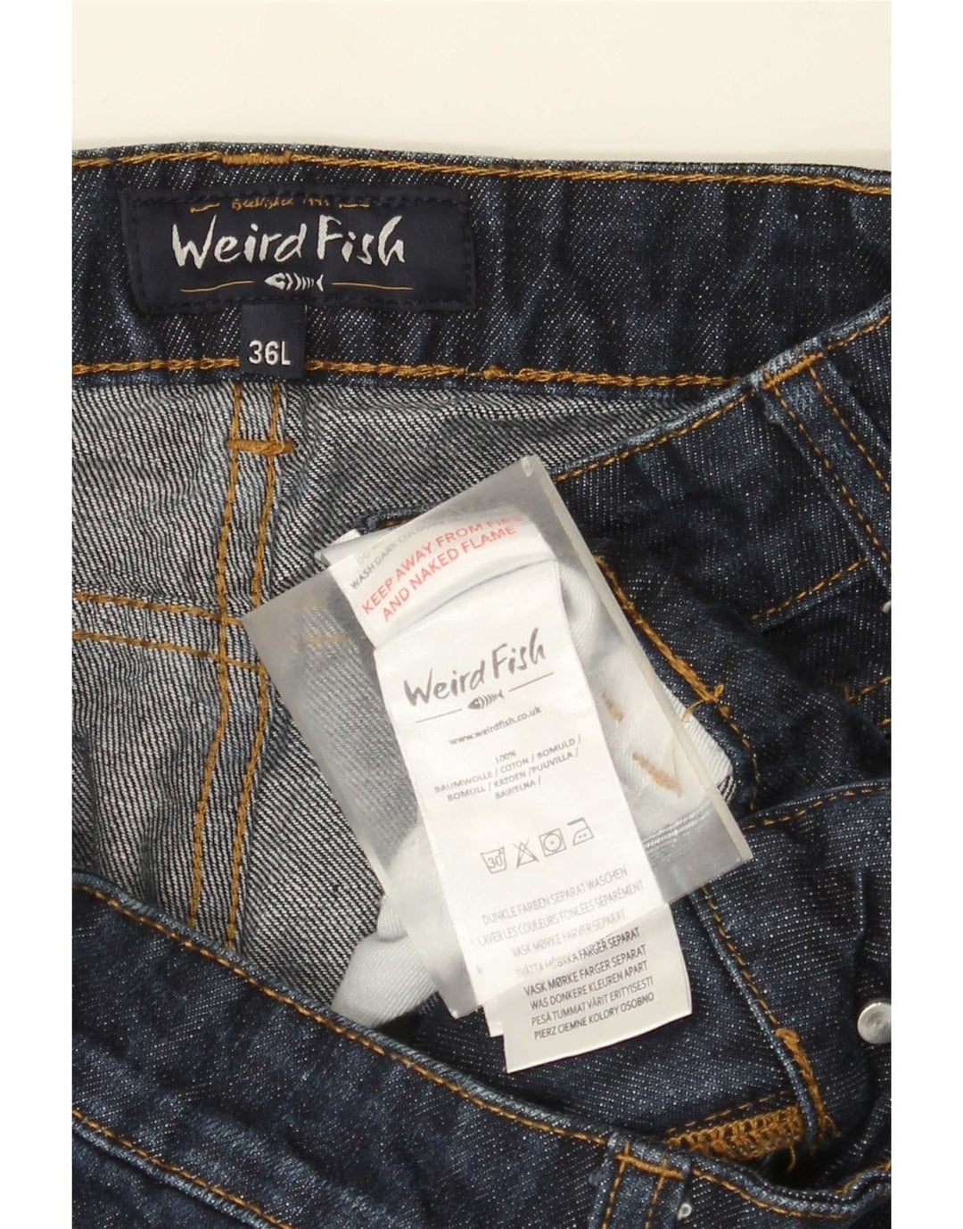Calça jeans reta feminina Weird Fish W36 L28 algodão azul marinho