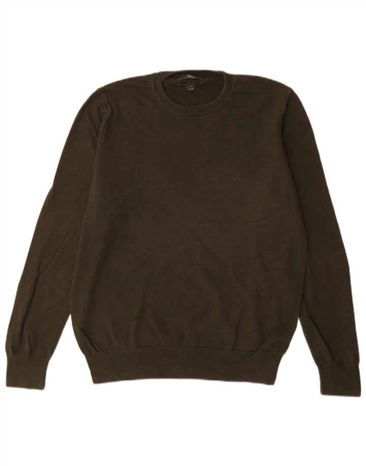Suéter masculino Marks & Spencer com gola redonda, algodão cáqui médio
