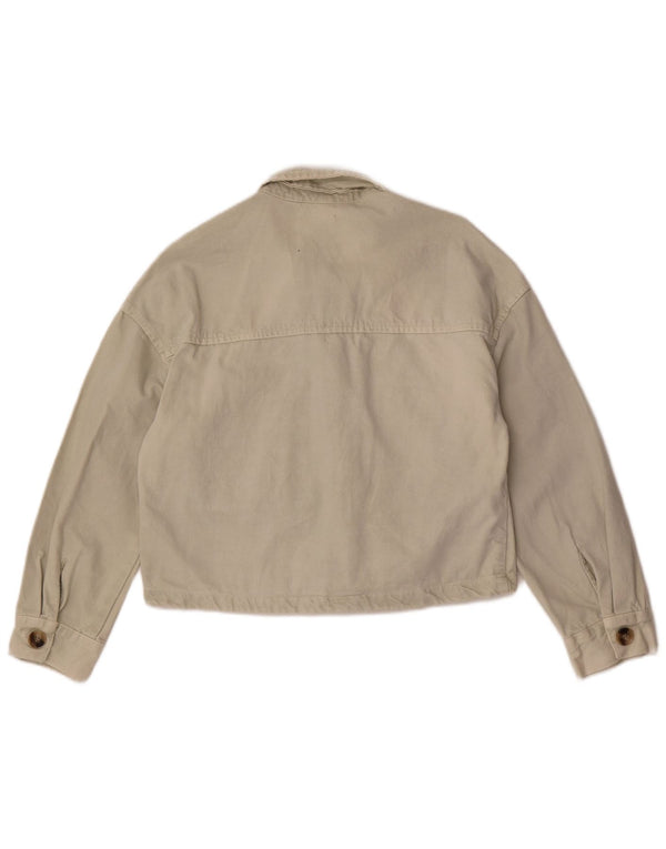 Jaqueta jeans feminina Zara UK 10 pequeno algodão branco