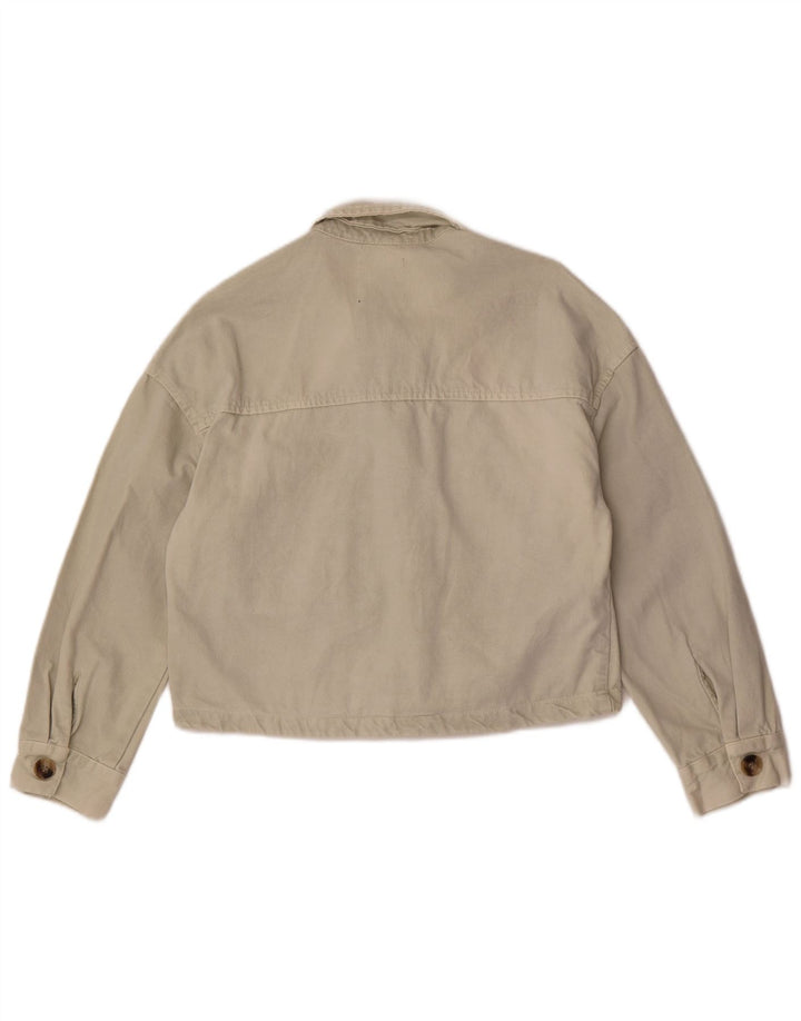 Jaqueta jeans feminina Zara UK 10 pequeno algodão branco