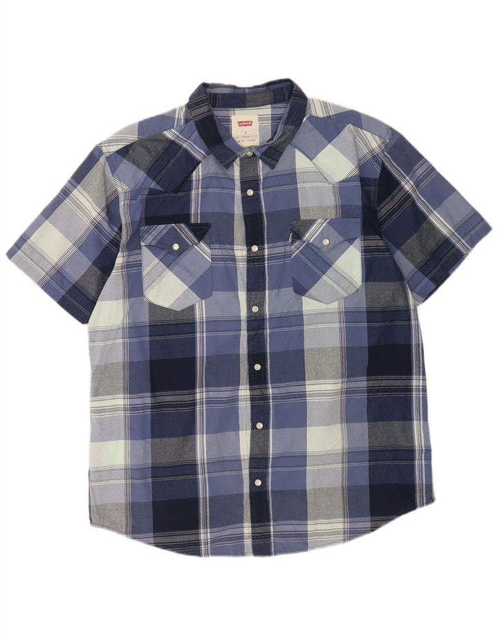 Camisa masculina de manga curta Levi's XL azul xadrez algodão