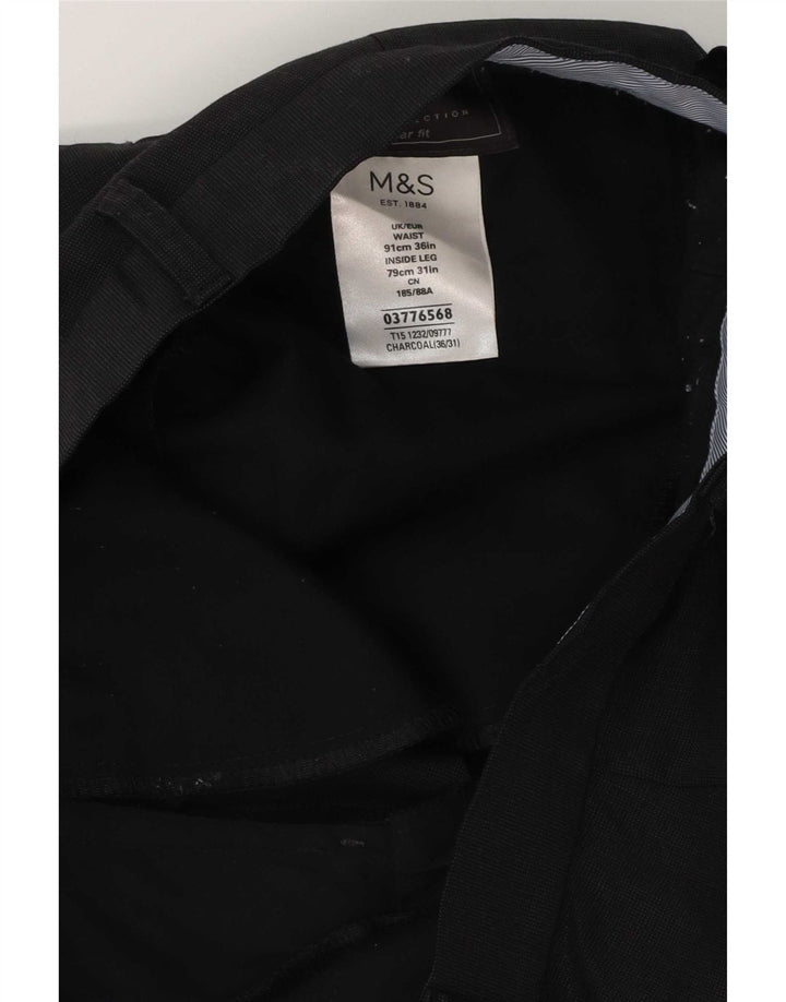 Calça masculina de ajuste regular Marks & Spencer W36 L31 lã cinza