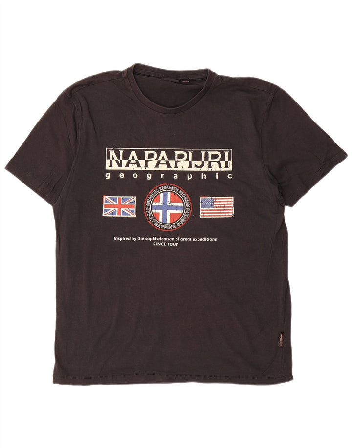 Camiseta masculina com estampa geográfica NAPAPIJRI grande algodão preto