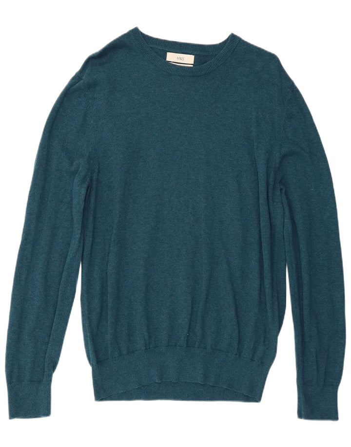 Suéter masculino Marks & Spencer com gola redonda, grande algodão turquesa