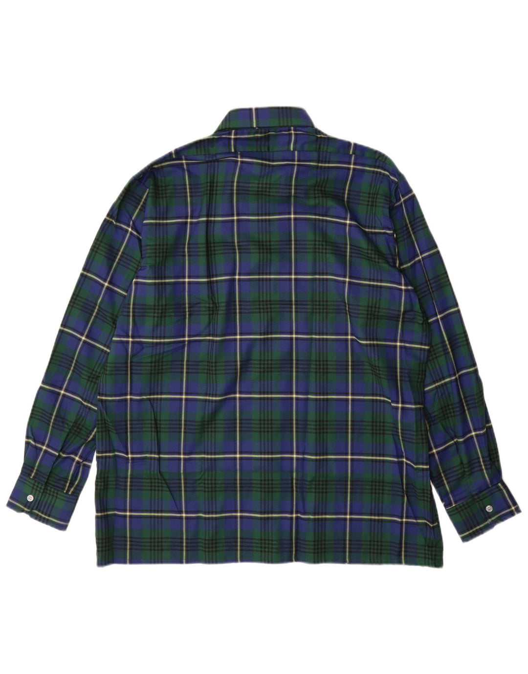 Camisa de flanela masculina vintage tamanho 43 XL poliéster xadrez azul