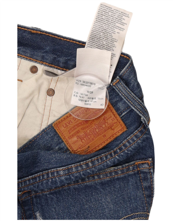 Shorts jeans feminino Levi's 501 desgastado W28 algodão azul médio