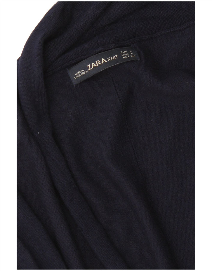 Zara Suéter Cardigan Aberto Feminino Reino Unido 14 Grande Azul Marinho