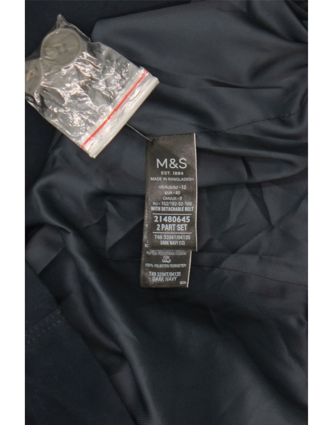 Casaco impermeável feminino Marks & Spencer Reino Unido 12 algodão azul marinho médio