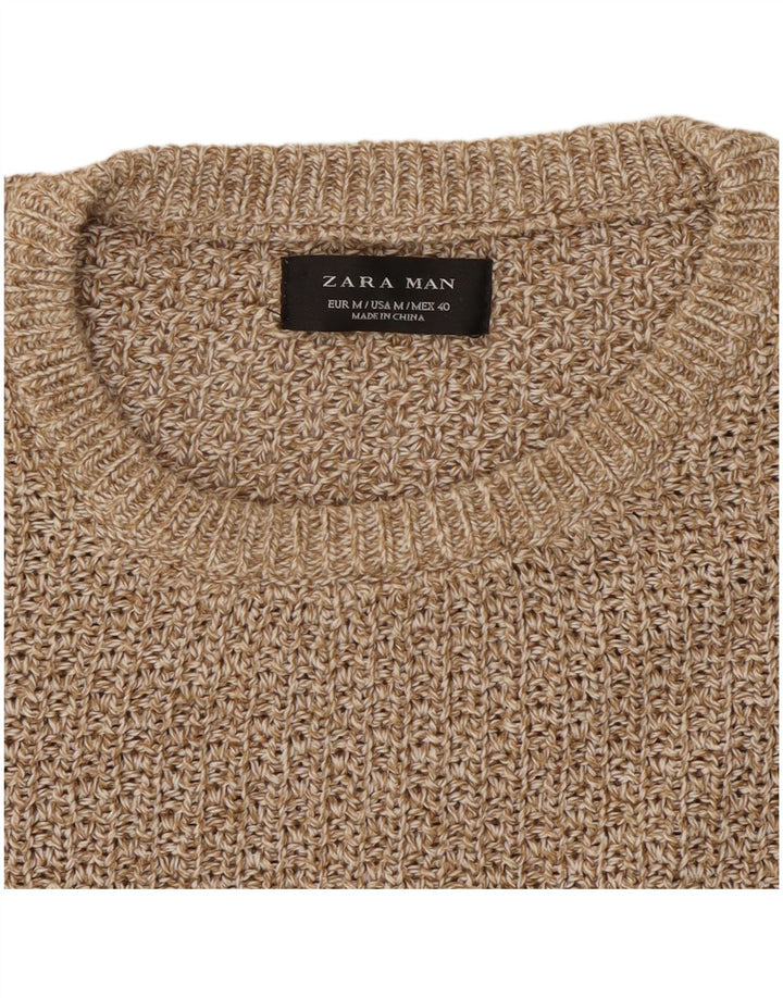 Zara Suéter masculino com gola redonda, médio bege manchado