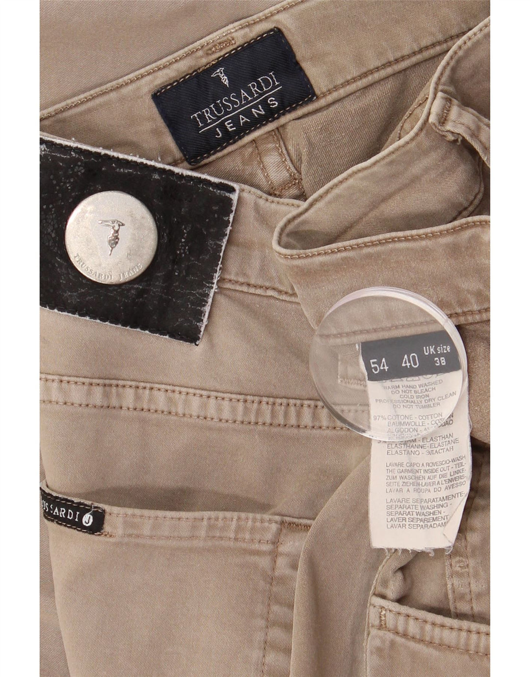 Trussardi Calça masculina reta casual W38 L32 algodão bege