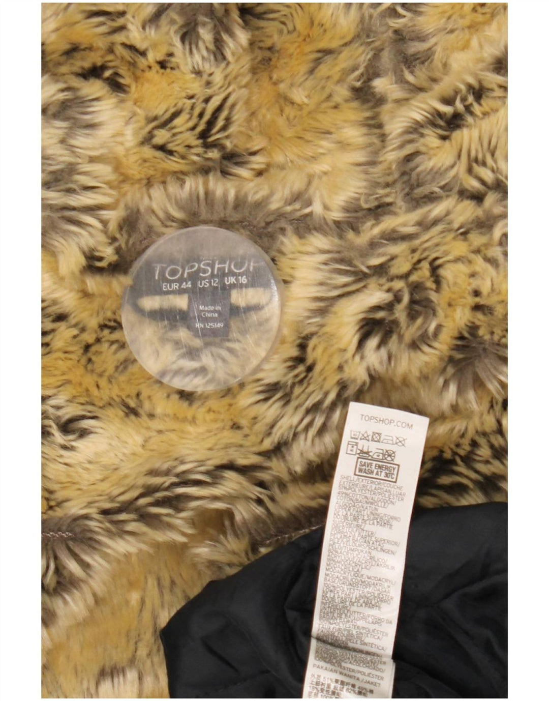 Jaqueta feminina Sherpa Parka com capuz Topshop Reino Unido 16 grande poliéster preto