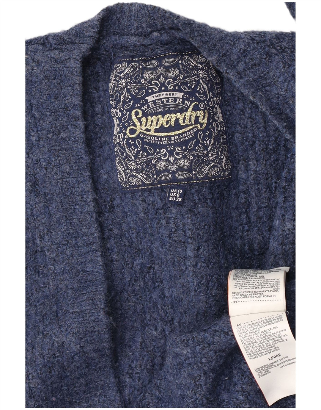 Suéter de cardigã superdimensionado feminino Superdry UK 10 pequeno azul acrílico