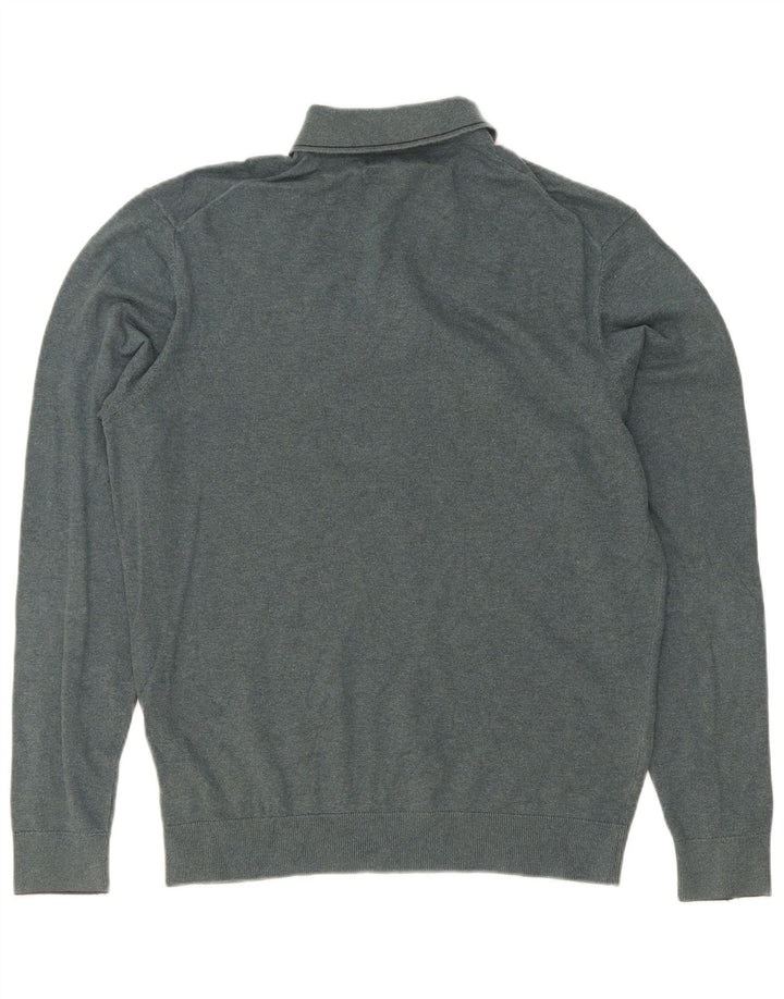 Suéter masculino Marks & Spencer com gola polo e algodão verde médio