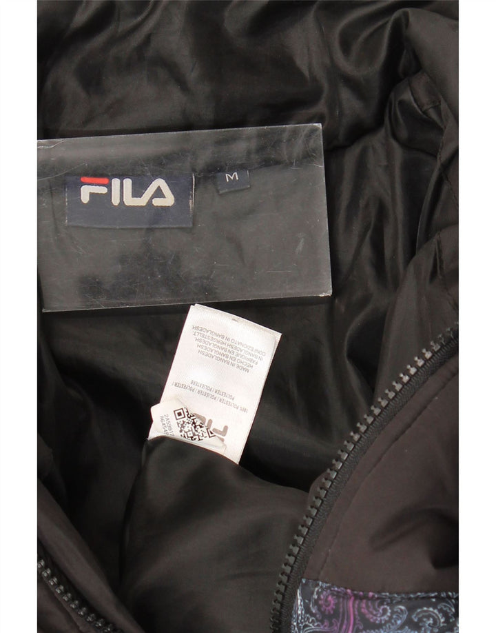Jaqueta feminina Fila Loose Fit acolchoada UK 14 poliéster paisley preto médio