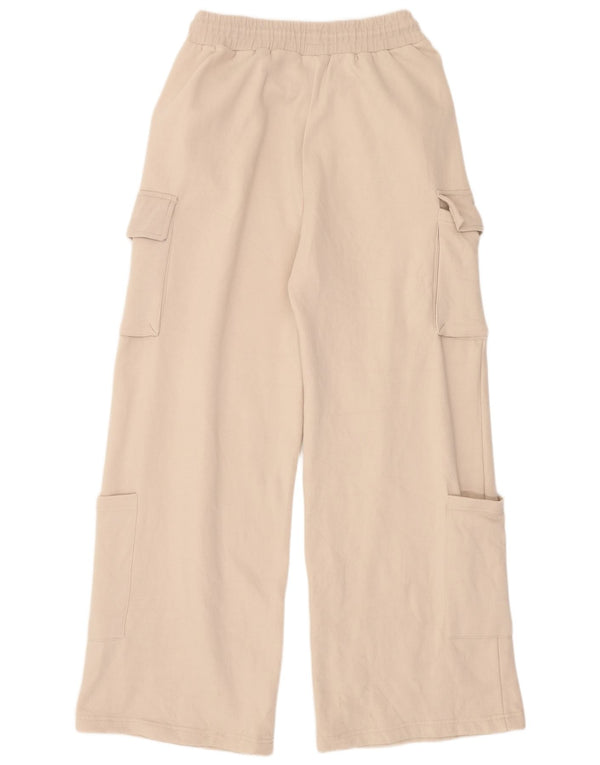 Zara Calça feminina cargo larga com perna larga Reino Unido 12 algodão bege médio