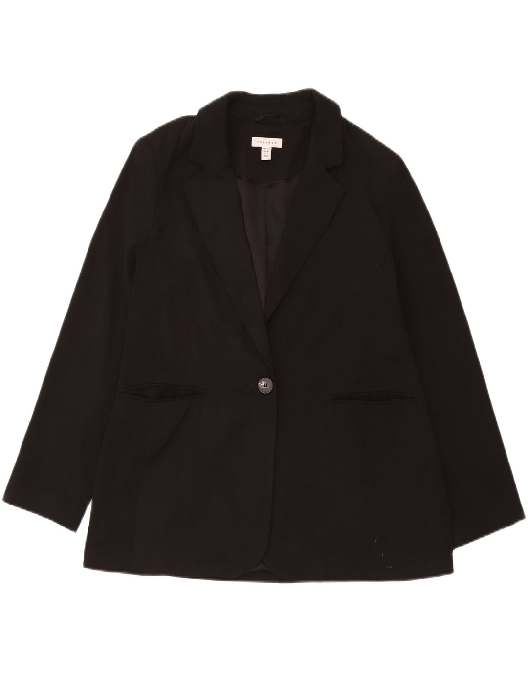 Jaqueta blazer feminina Topshop com 1 botão Reino Unido 14 poliéster preto médio