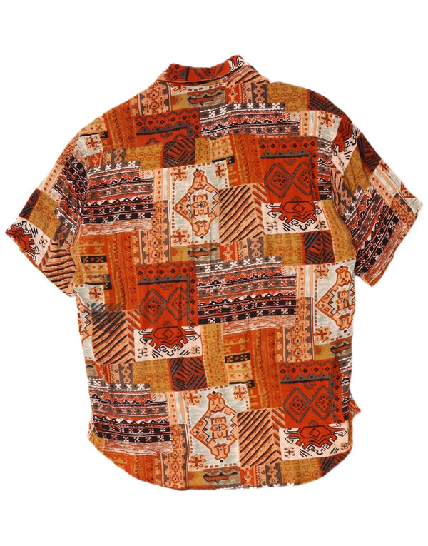 Camisa masculina vintage de manga curta média laranja patchwork rayon