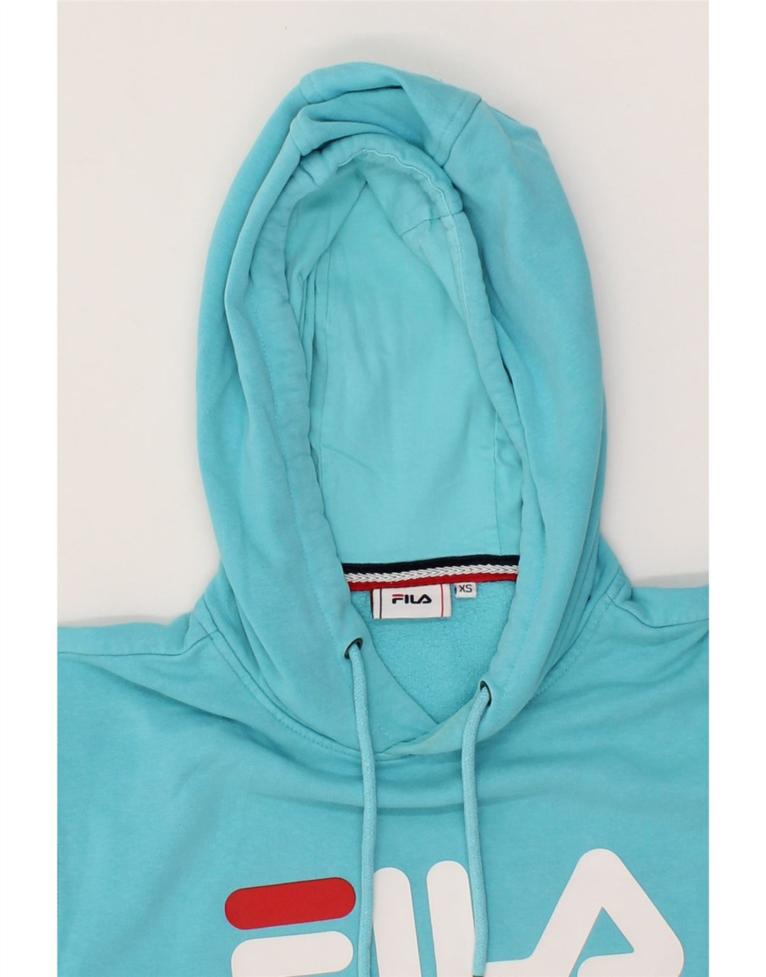 FILA Mens Graphic Hoodie Jumper XS Blue Cotton Vintage Fila and Second-Hand Fila from Messina Hembry 