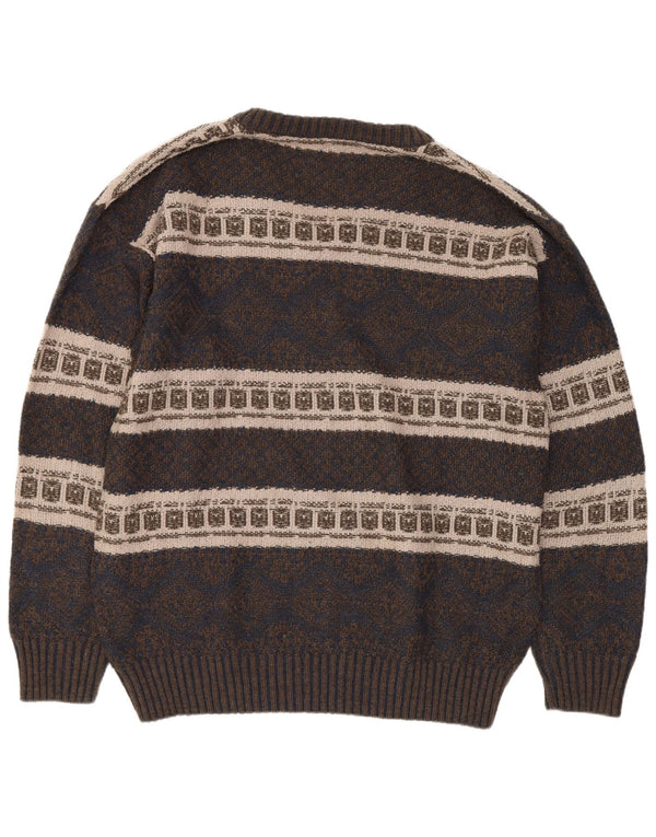 Suéter masculino Brandi com decote em V grande azul marinho Fair Isle