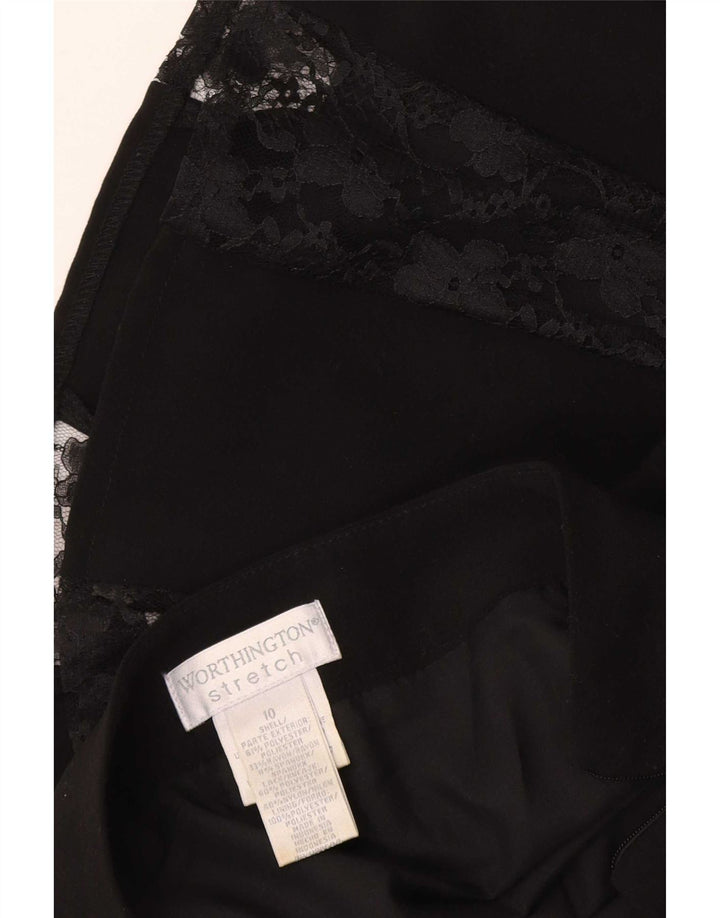 Saia plissada feminina Worthington EUA 10 grande W34 poliéster preto