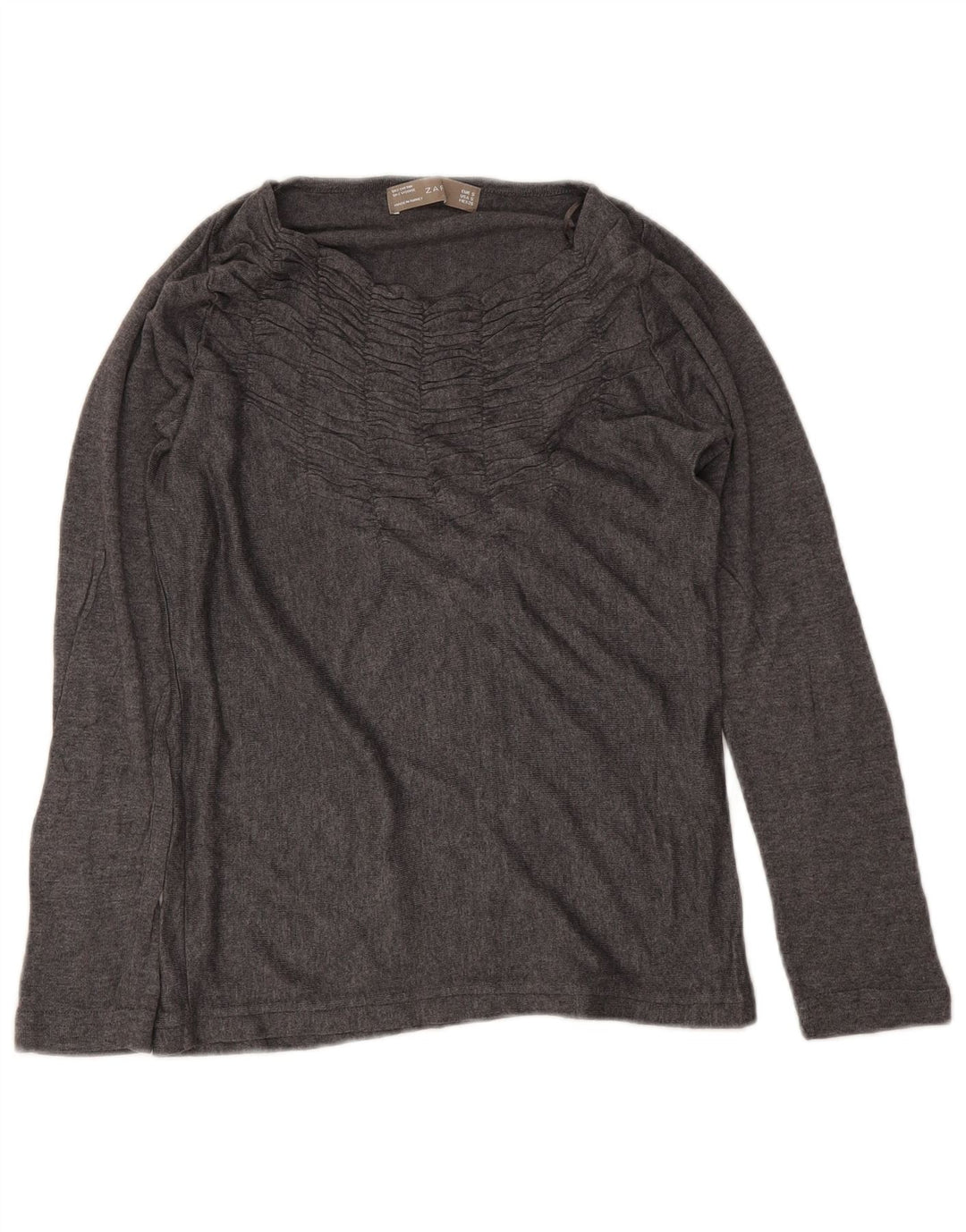 Top feminino Zara manga comprida UK 10 algodão cinza pequeno