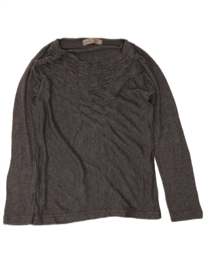 Top feminino Zara manga comprida UK 10 algodão cinza pequeno