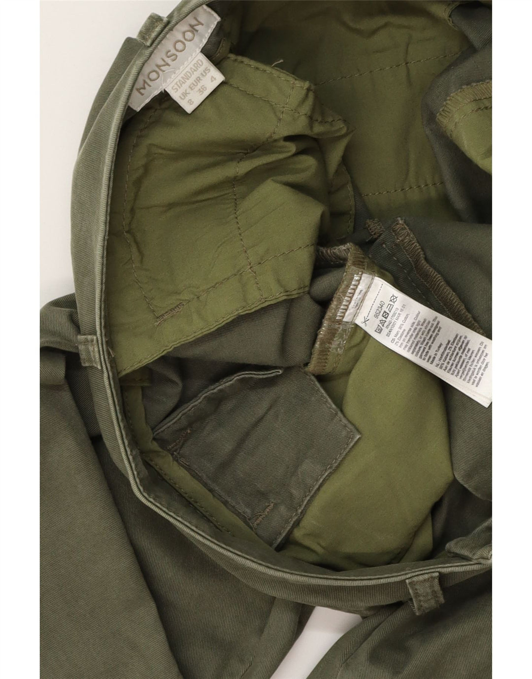 Calça Chino Feminina MONSOON Slim UK 8 Pequena W28 L28 Algodão Cáqui