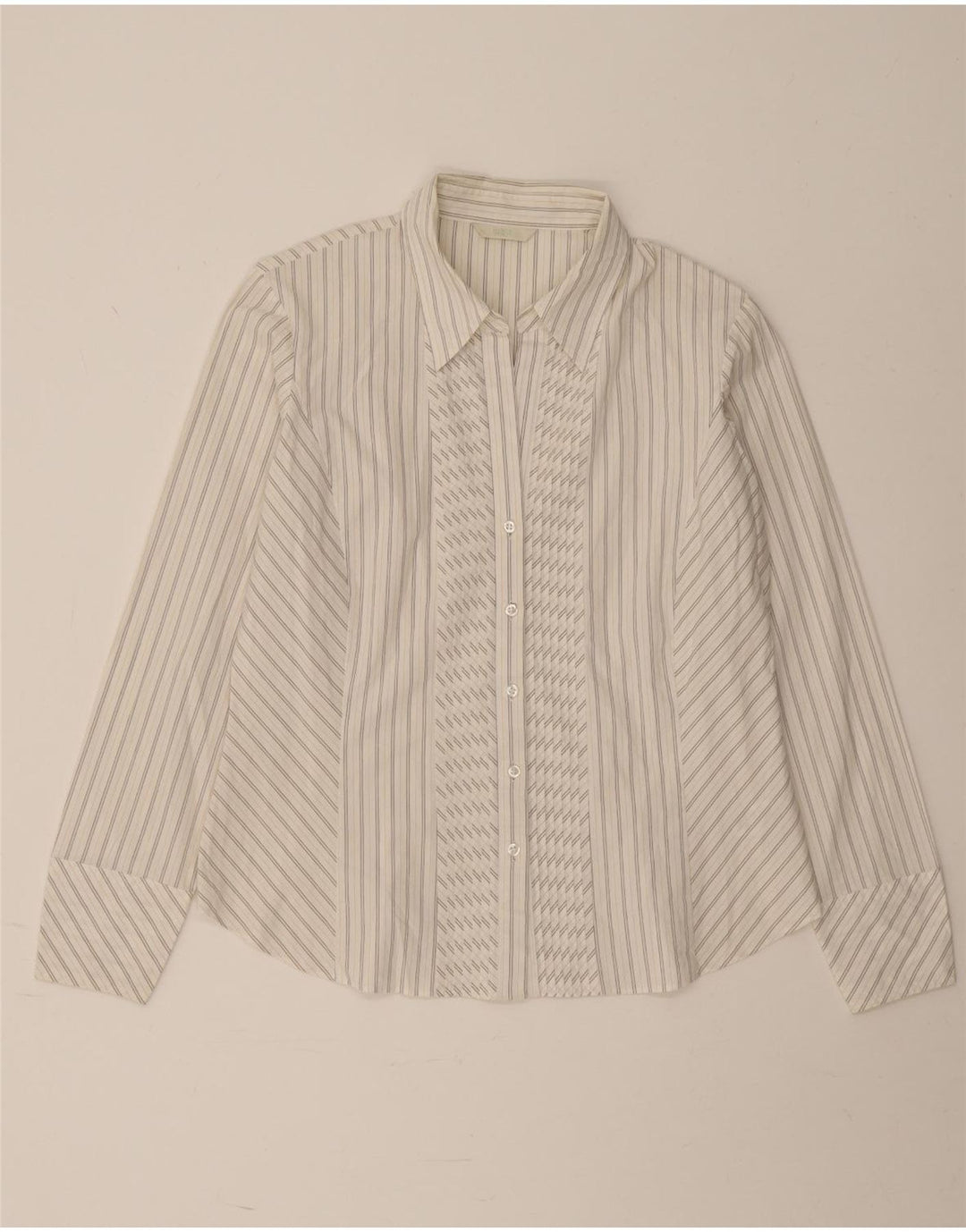 Camisa feminina Marks & Spencer UK 16 grande algodão listrado branco