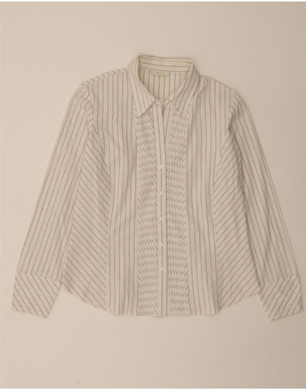 Camisa feminina Marks & Spencer UK 16 grande algodão listrado branco