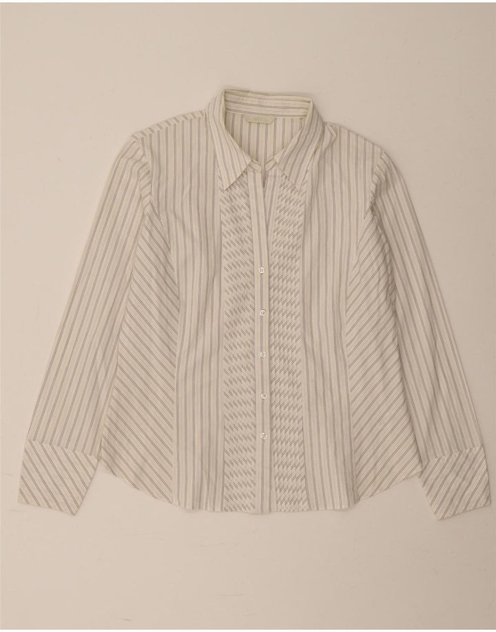 Camisa feminina Marks & Spencer UK 16 grande algodão listrado branco