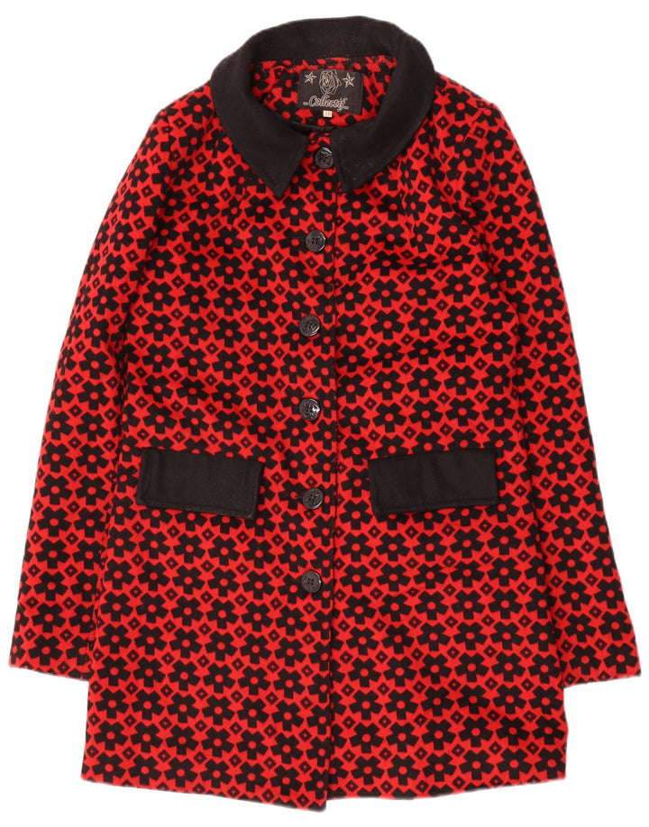 Sobretudo feminino com padrão abstrato Collectif UK 10 poliéster vermelho pequeno