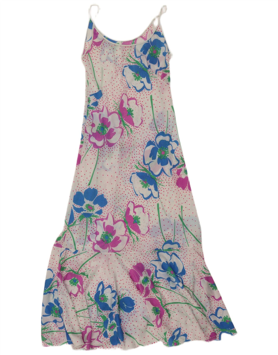 Vestido maxi feminino vintage transparente Reino Unido 8 pequeno floral branco