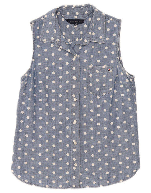 Camisa feminina sem mangas Tommy Hilfiger Reino Unido 10 pequenas bolinhas azuis algodão