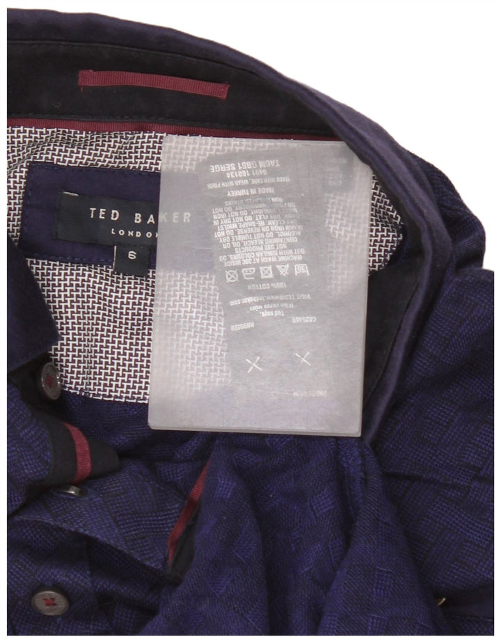 Camisa polo masculina Ted Baker tamanho 6 2XL algodão xadrez azul marinho