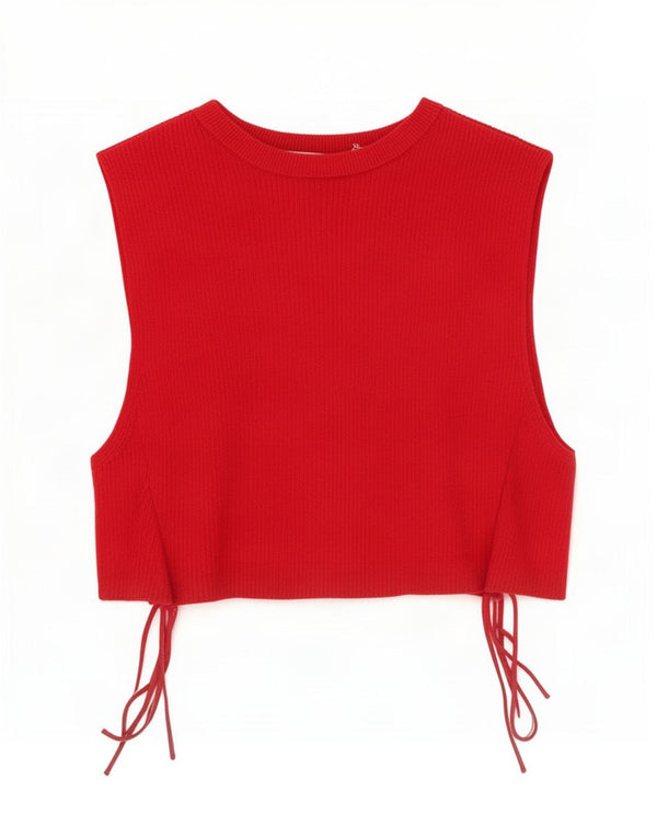 Blusa feminina sem mangas Zara Top UK 8 pequeno vermelho